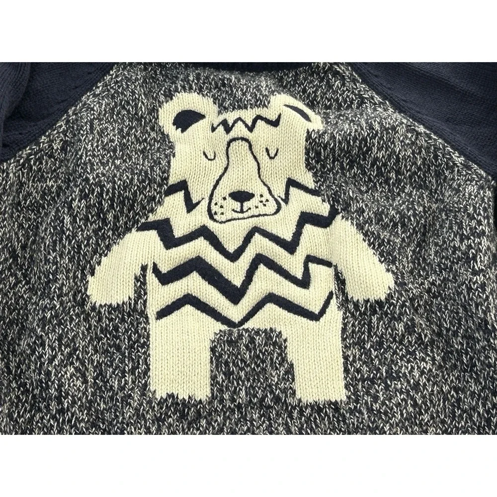 Gymboree Bear Sweater Toddler 3T Navy Cream Marled Knit Pullover Winter